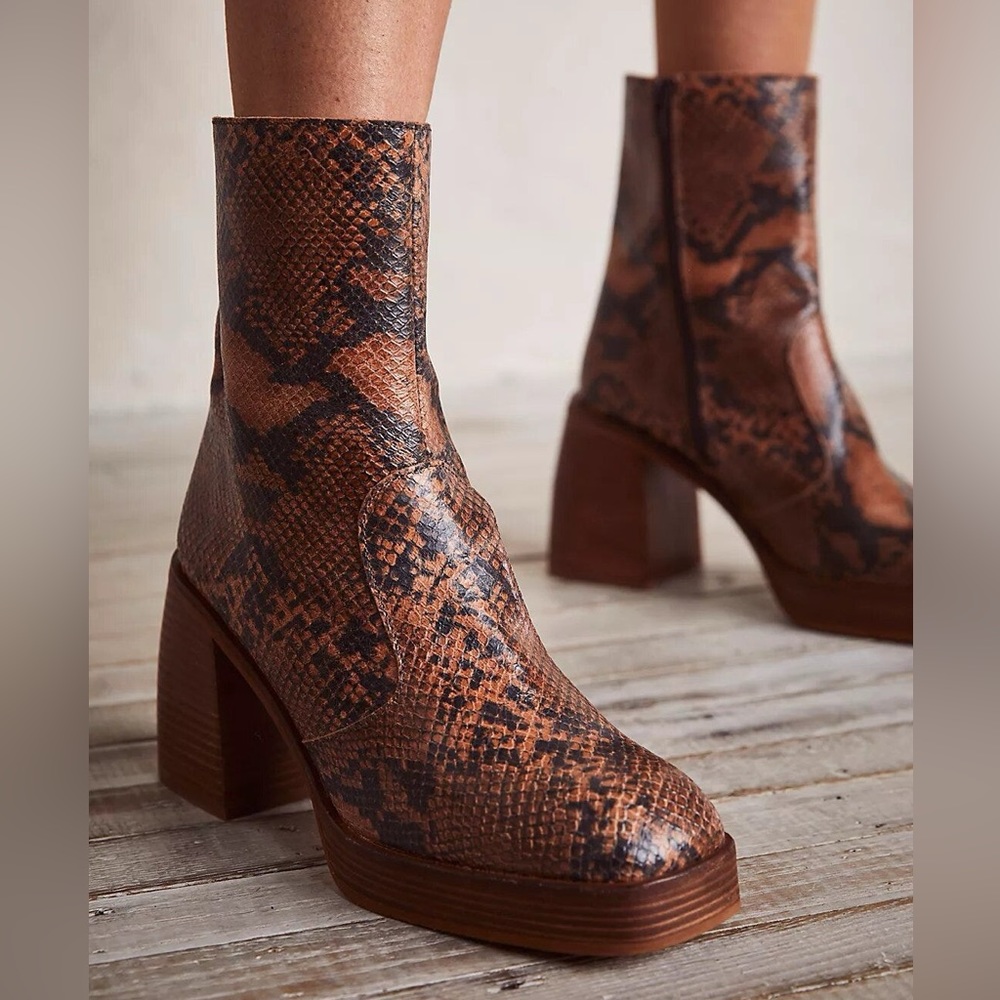 Free People Tan Ankle Booties with Block Heel